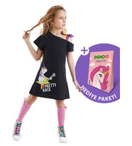 Unicorn Rock Kız Çocuk Siyah Elbise