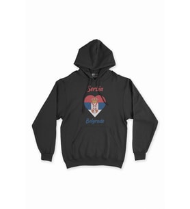 Belgrade Sırbistan Bayraklı Kalpli Siyah Sweatshirt Hoodie
