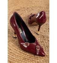 Bordo Çift Tokalı Detaylı Sivri Burunlu Stiletto (Karışık)