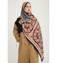 Schaless Süvarinin Arması - Mavi - Vierra Desenli Viskon Şal - 70x190 Cm (Bordo)