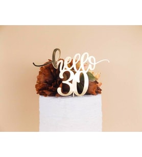 Hello 30 Aynalı Pleksi  Pasta Süsü - Cake Topper