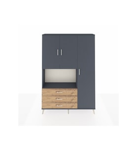 Arges Dolap 7 Raflı 3 Çekmeceli 3 Kapaklı 132x30x195 Antrasit-Antrasit/Çam