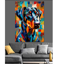 Renkli Geometrik Doberman Köpek Portresi Dekoratif Kanvas - Mdf Ahşap Tablo