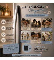 6'lı Kare Magnet Aile Fotoğrafları ve Anlamlı Sözler Kişiselleştirilebilir Hediye Seti