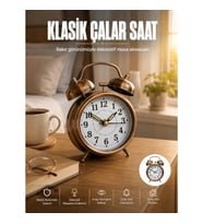 Mey İthalat® Metal Bronz Nostaljik Masa Saati Alarmlı Büyük Boy Sessiz Mekanizmalı