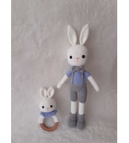 Papyonlu Şık Tavşan ve Çıngırak Amigurumi Organik Oyuncak