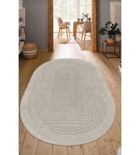 Dijital Baskılı Kaymaz Taban Yıkanabilir Oval Salon Halısı Mutfak Halısı Yolluk NDO-HT-397 (Bej)