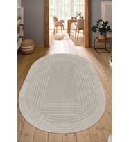Dijital Baskılı Kaymaz Taban Yıkanabilir Oval Salon Halısı Mutfak Halısı Yolluk NDO-HT-397 (Bej)