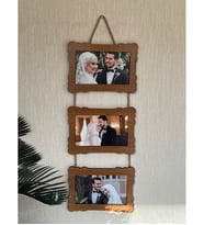 3'lü Dekoratif Hasır İpli Duvar Çerçevesi 10x15, 3 Fotoğraf Hediyeli Çerçeve