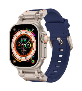 Lexroo Watch Ultra 49mm KRD-101 Titanyum Metal Başlıklı Silikon Kordon - Mavi-Titanyum