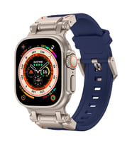 Lexroo Watch Ultra 49mm KRD-101 Titanyum Metal Başlıklı Silikon Kordon - Mavi-Titanyum