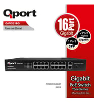 QPORT Q-POE16G 16 PORT 10/100/1000 16 PORT POE 2 PORT UPLINK + 1 SFP 200W YONETILEMEZ DESKTOP SWITCH