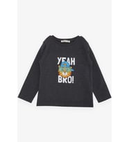 Breeze Girls & Boys Erkek Çocuk Uzun Kollu Tişört Şapkalı Havalı Aslancık Baskılı 1-4 Yaş, Koyu Gri Melanj