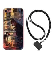 Apple iPhone 5 6 7 8 Plus Se XR Kılıf Boyun Askılı Silikon Kız ve Kedi 1762