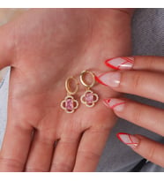 925 Ayar Gümüş Küpe, Pembe Taşlı Gümüş Küpe, Sallantılı Pembe Küpe, Gümüş Taşlı Küpe (Gold)