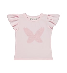 Civil Girls Kelebek Nakışlı 2-5 Yaş Tişört - Pembe