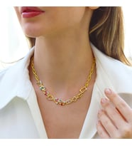 Renkli Taşlı Trend Zincir Gold Gümüş Kolye