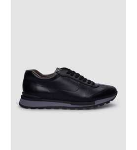 %100 Hakiki Deri Siyah Bağcıklı Erkek Sneaker
