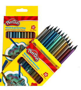 Play-Doh Üçgen Kuru Boya Kalemi Metalik Siyah Lata 12 Renk PLAY-KU025