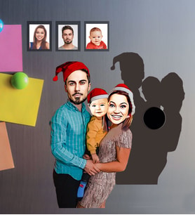 Kişiye Özel Yılbaşı Aile Karikatürlü Ahşap Magnet Model-1