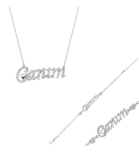 Gümüş Canım Yazılı Kalp Bayan Set