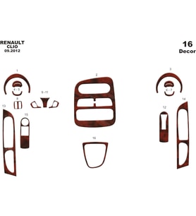 Meriç® Renault Clio 4 Ön Torpido Kaplama Maun 16 Parça 2012-2019 (Maun)