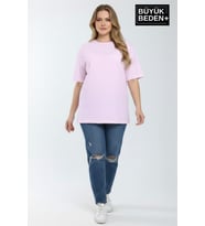 Büyük Beden Kadın Basic Tişört – Pamuklu Düz T-Shirt 3XL-6XL SPR26BTSK10 (Pink)