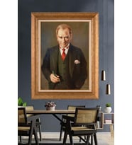 Altın Varaklı Çerçeveli Paspartulu Atatürk Tablo nh254 (Gold)