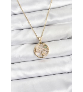 Tegan 316L Çelik Zincir Gold Renk Şans Kolyesi Model Zirkon Taşlı Kadın Kolye TG27BKO10899 (Çok Renkli)