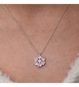Pembe Zirkon Taşlı Çiçek 925 Ayar Gümüş Kadın Kolye