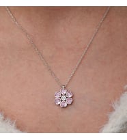 Pembe Zirkon Taşlı Çiçek 925 Ayar Gümüş Kadın Kolye