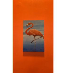 Deniz Kenarıda Flamingo Natürel Tasarım Ahşap Çerçeve Ev İşyeri Ofis Duvar Kanvas Tablo ANML3 (Çok Renkli)