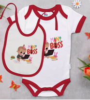 BK Kids Mini Boss Tasarımlı Kırmızı Bebek Body Zıbın ve Mama Önlüğü Hediye Seti-1