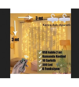 MİGHTY 3x3 METRE 300 LED KUMANDALI LED GECE LAMBASI PERDE IŞIĞI PERİ LED