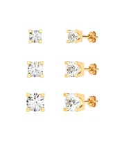 3 Boy Tek Taş Kombin Altın Kaplama Gümüş Küpe