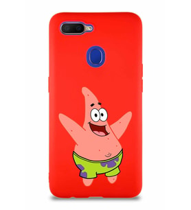 Oppo A12 Soft Premier Kapak Patrick Yıldız Tasarımlı Silikon Kılıf - Kırmızı (Şeffaf)
