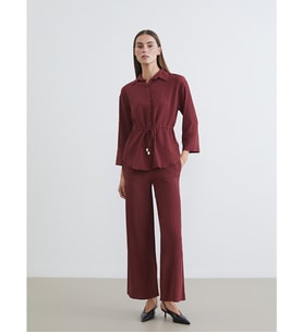LCWAIKIKI Classic Kırmızı Beli Lastikli Dokulu Geniş Paça Kadın Pantolon