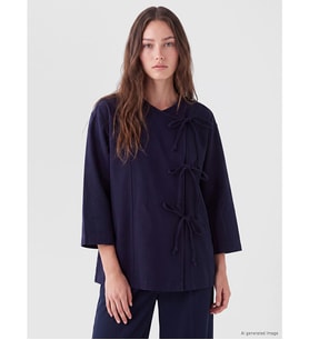 LCW Modest Lacivert Kruvaze Yaka Bağcıklı Kadın Kimono