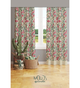 Retro Çiçek Desenli Süet Oturma Odası Salon Fon Perde Baskılı Ekstrafor Büzgü 2 Kanat PRD-1038