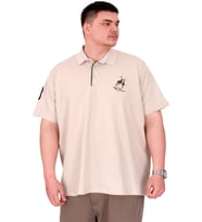 Mode XL Büyük Beden Erkek T-Shirt Polo Yaka Nakış Detaylı U25311 Bej