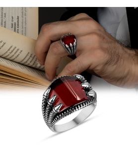 Garnet Zirkon Taşlı 925 Ayar Gümüş Yüzük