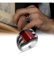 Garnet Zirkon Taşlı 925 Ayar Gümüş Yüzük