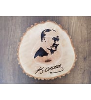 DOĞAL AĞAÇ DİLİMİ ATATÜRK PORTRE (AHŞAP YAKMA)