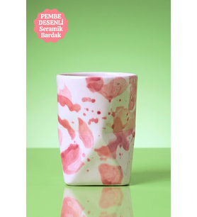 Pembe Desenli El Yapımı Seramik Bardak – 250 ml