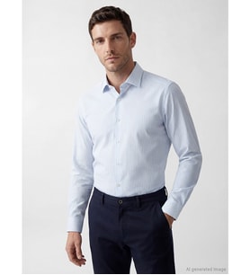 LCW BUSINESS Mavi Slim Fit Çizgili Erkek Gömlek