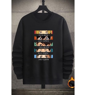 Unisex Cosplay Haikyuu Bisiklet Yaka Sweatshirt (Siyah)