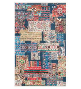 Bespoky Eberndorf Mavi Patchwork Pamuklu El Dokuması Alan Halısı