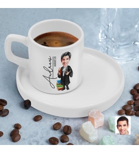 BK Gift Kişiye Özel Sunum Tabaklı Erkek Avukat Karikatürlü Kahve Fincanı-1, Sevgiliye Hediye, Aileye Hediye, Arkadaşa Hediye