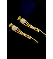 925 Ayar Gümüş Gold Kaplama Top Zincir Püsküllü Tek Taş Küpe
