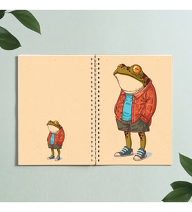 Kurbağa Karikatür Hayvan Tasarım Spiralli A5 96 Yaprak Çizgisiz Defter PYTKDT0317